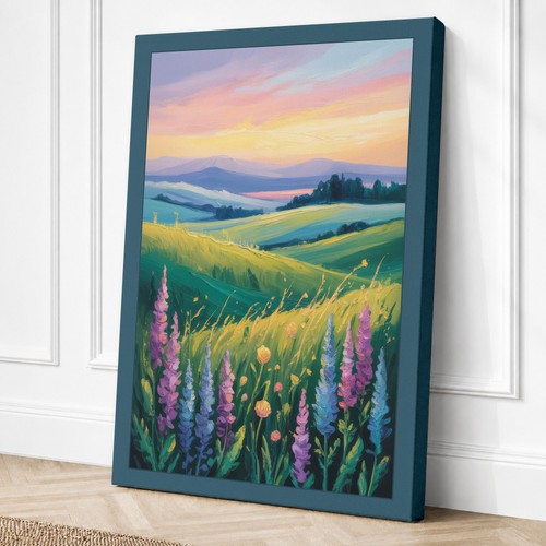 Lupine hillside sunrise - hillside, at